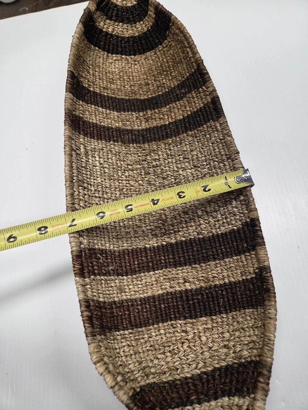Vintage Hand Woven African Boat Shaped Basket Tray Striped Boho Wall Art Decor 2